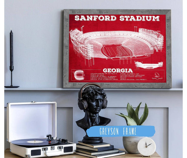 14" x 11" / Greyson Frame Cutler West Georgia Bulldogs Football Team Colors - Sanford Stadium Vintage Football Blueprint Art Print