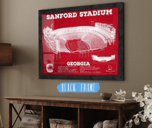 20" x 16" / Black Frame Cutler West Georgia Bulldogs Football Team Colors - Sanford Stadium Vintage Football Blueprint Art Print