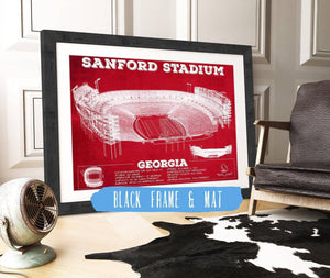 20" x 16" / Black Frame & Mat Cutler West Georgia Bulldogs Football Team Colors - Sanford Stadium Vintage Football Blueprint Art Print