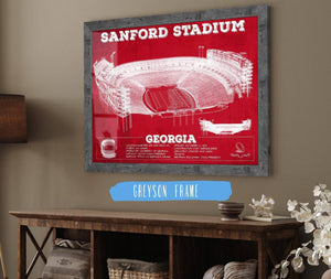 20" x 16" / Greyson Frame Cutler West Georgia Bulldogs Football Team Colors - Sanford Stadium Vintage Football Blueprint Art Print