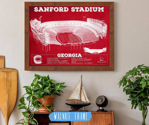20" x 16" / Walnut Frame Cutler West Georgia Bulldogs Football Team Colors - Sanford Stadium Vintage Football Blueprint Art Print