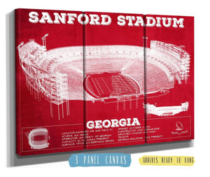 36" x 24" / 3 Panel Canvas Wrap Cutler West Georgia Bulldogs Football Team Colors - Sanford Stadium Vintage Football Blueprint Art Print