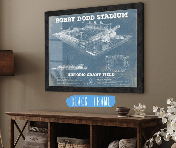 20" x 16" / Black Frame Cutler West Georgia Tech Yellow Jackets - Bobby Dodd Stadium at Historic Grant Field