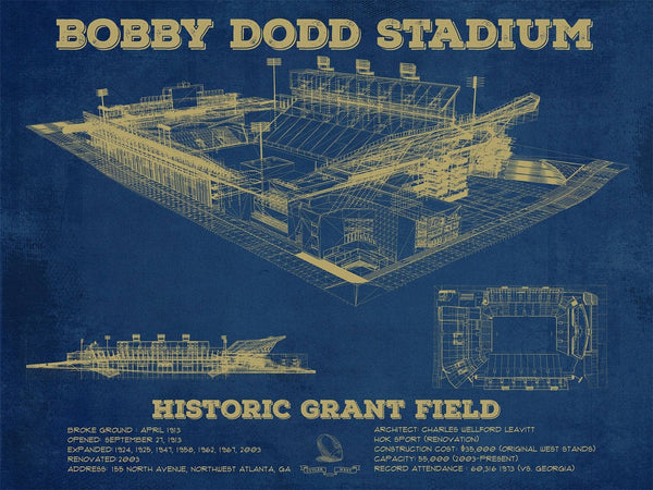 14" x 11" / Unframed Cutler West Georgia Tech Yellow Jackets - Bobby Dodd Stadium at Historic Grant Field Team Color