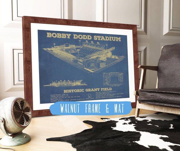 20" x 16" / Walnut Frame & Mat Cutler West Georgia Tech Yellow Jackets - Bobby Dodd Stadium at Historic Grant Field Team Color