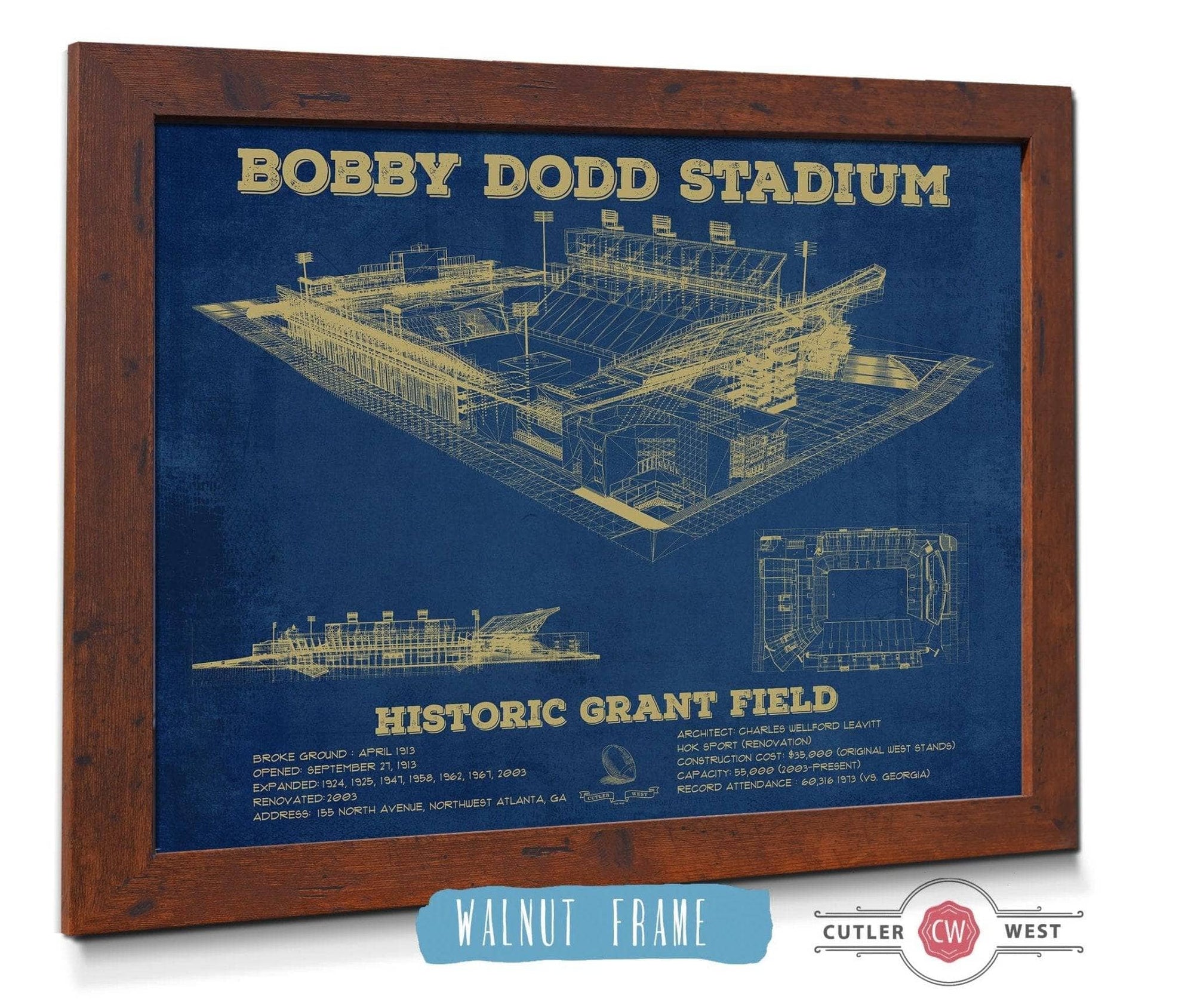 Cutler West College Football Collection 14" x 11" / Walnut Frame Georgia Tech Yellow Jackets - Bobby Dodd Stadium at Historic Grant Field 835000126_48674