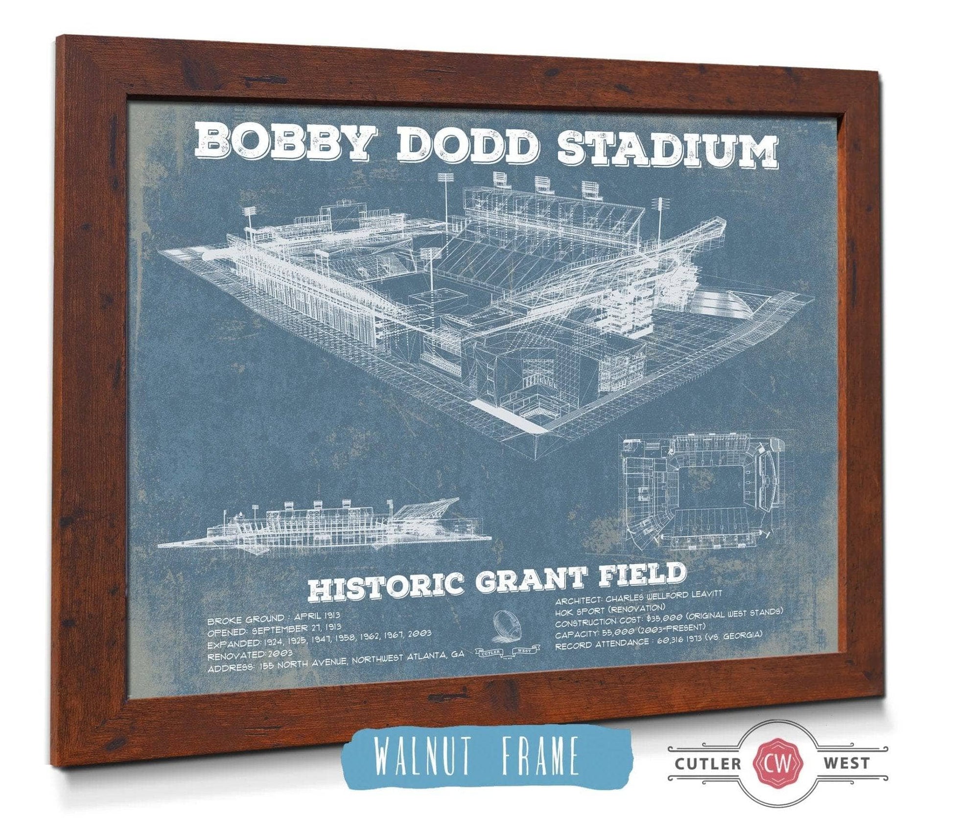 Cutler West College Football Collection 14" x 11" / Walnut Frame Georgia Tech Yellow Jackets - Bobby Dodd Stadium at Historic Grant Field 835000125_48740