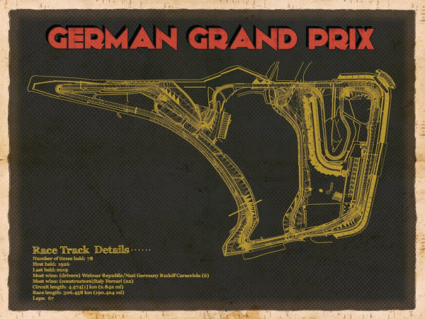 14" x 11" / Unframed Cutler West German Grand Prix Blueprint Race Track Print
