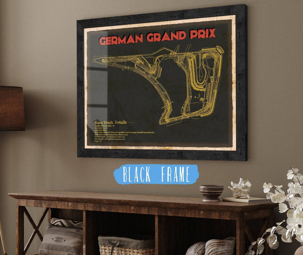 20" x 16" / Black Frame Cutler West German Grand Prix Blueprint Race Track Print