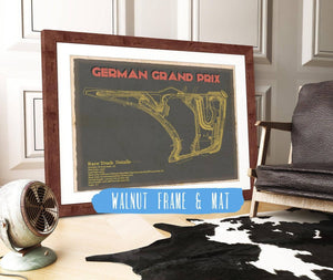 20" x 16" / Walnut Frame & Mat Cutler West German Grand Prix Blueprint Race Track Print