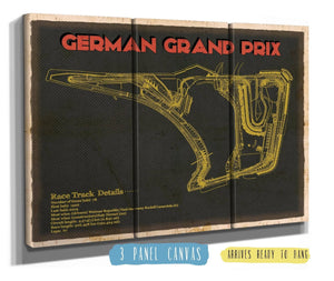 36" x 24" / 3 Panel Canvas Wrap Cutler West German Grand Prix Blueprint Race Track Print