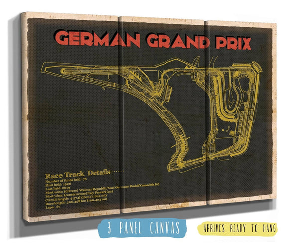 36" x 24" / 3 Panel Canvas Wrap Cutler West German Grand Prix Blueprint Race Track Print