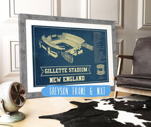 14" x 11" / Greyson Frame & Mat Cutler West Gillette Stadium New England Patriots - Vintage Football Print