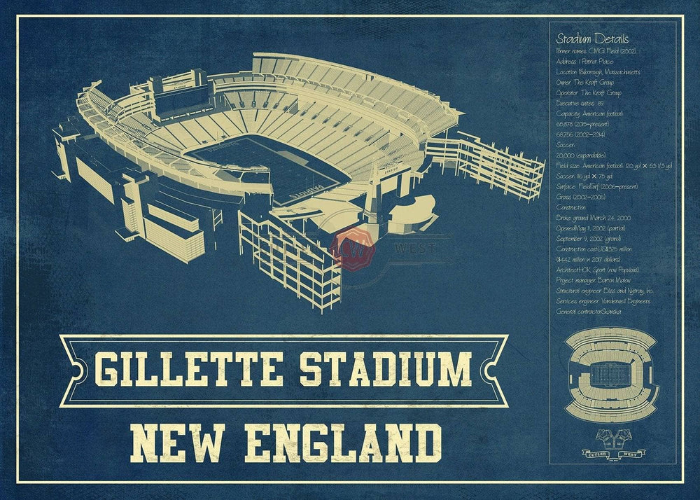 14" x 11" / Stretched Canvas Wrap Cutler West Gillette Stadium New England Patriots - Vintage Football Print