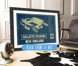 20" x 16" / Black Frame & Mat Cutler West Gillette Stadium New England Patriots - Vintage Football Print