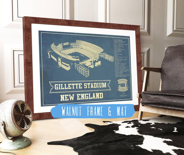 20" x 16" / Walnut Frame & Mat Cutler West Gillette Stadium New England Patriots - Vintage Football Print