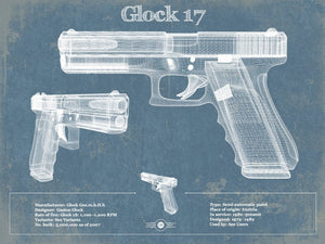 14" x 11" / Unframed Cutler West Glock 17 Blueprint Vintage Gun Print