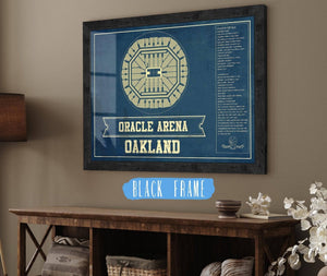 20" x 16" / Black Frame Cutler West Golden State Warriors - Oracle Arena Vintage Basketball Blueprint Framed NBA Print