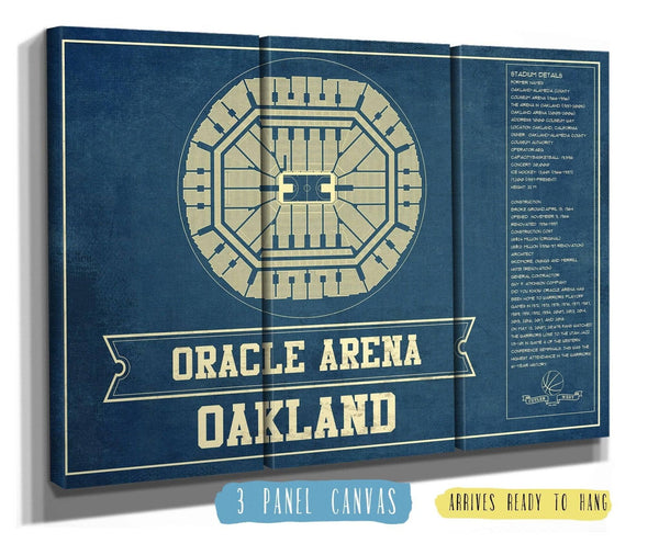 36" x 24" / 3 Panel Canvas Wrap Cutler West Golden State Warriors - Oracle Arena Vintage Basketball Blueprint Framed NBA Print