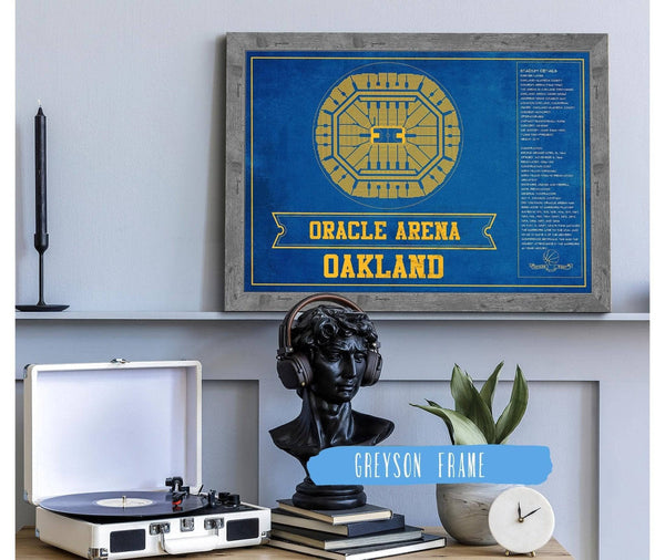 Cutler West Golden State Warriors - Oracle Arena Vintage Basketball Blueprint Framed NBA Team Color Print