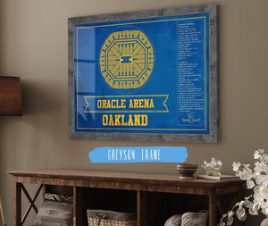 Cutler West Golden State Warriors - Oracle Arena Vintage Basketball Blueprint Framed NBA Team Color Print