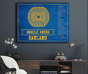Cutler West Golden State Warriors - Oracle Arena Vintage Basketball Blueprint Framed NBA Team Color Print
