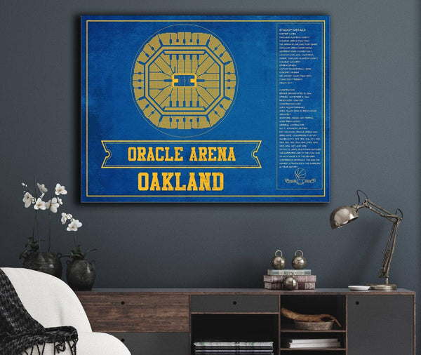 Cutler West Golden State Warriors - Oracle Arena Vintage Basketball Blueprint Framed NBA Team Color Print