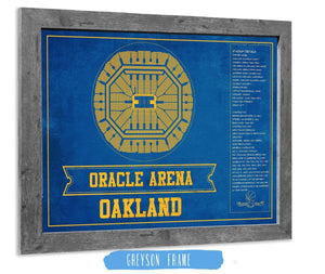 14" x 11" / Greyson Frame Cutler West Golden State Warriors - Oracle Arena Vintage Basketball Blueprint Framed NBA Team Color Print