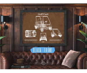 20" x 16" / Black Frame Cutler West Golf Cart Blueprint Patent Art