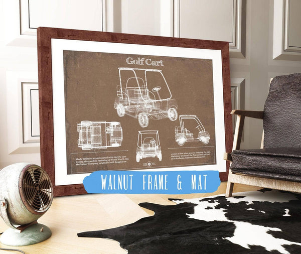 20" x 16" / Walnut Frame & Mat Cutler West Golf Cart Blueprint Patent Art