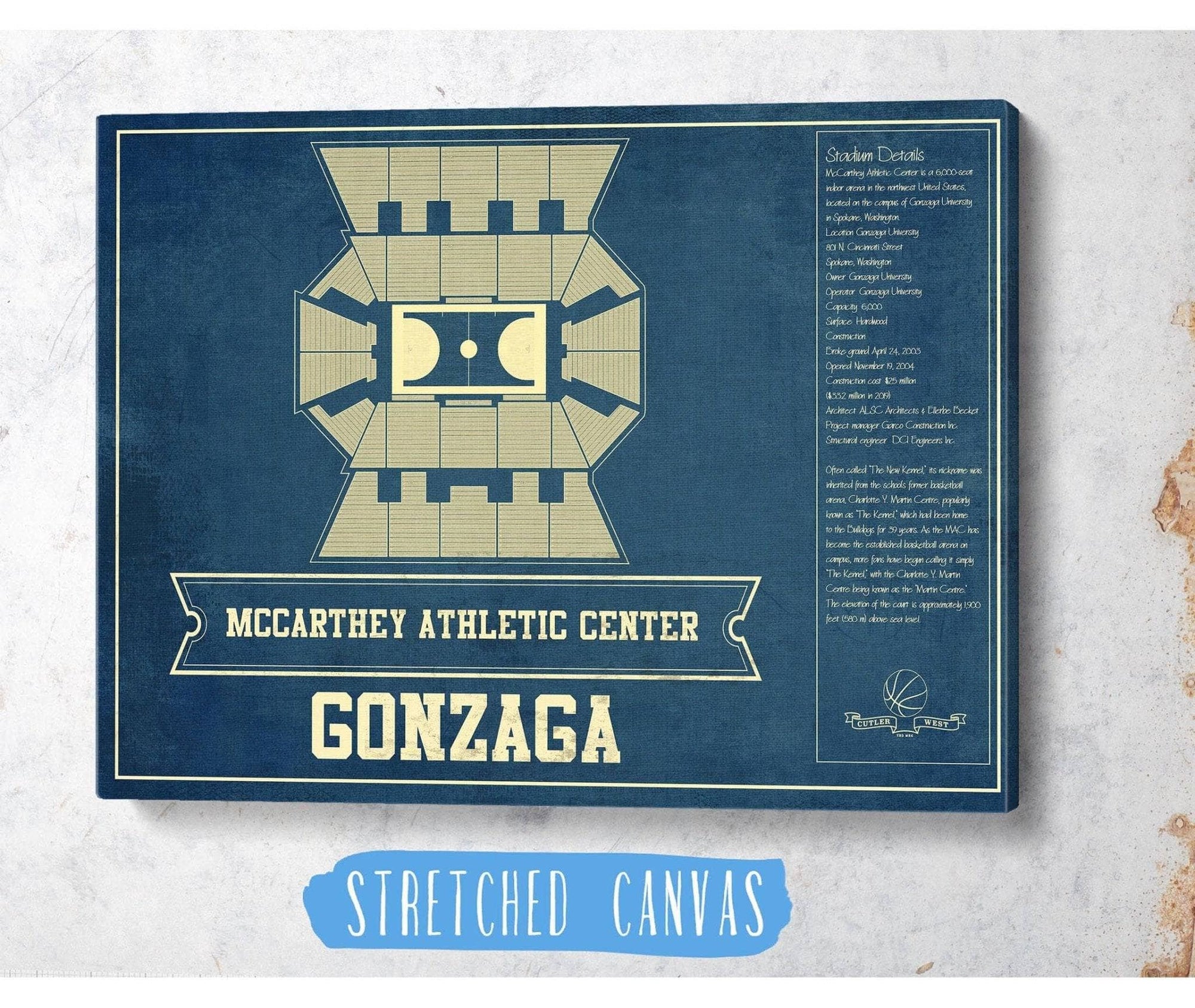 Cutler West Basketball Collection McCarthey Athletic Center Gonzaga Bulldogs Vintage Basketball Blueprint