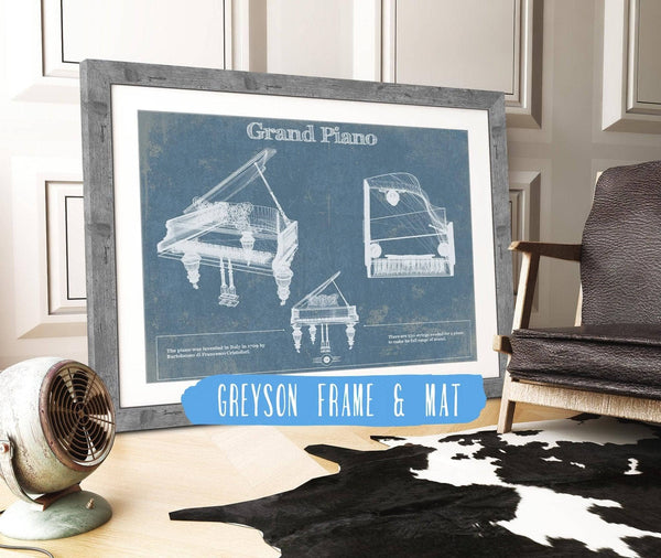 14" x 11" / Greyson Frame & Mat Cutler West Grand Piano Blueprint