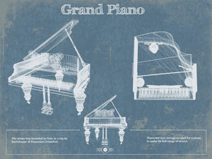 14" x 11" / Unframed Cutler West Grand Piano Blueprint