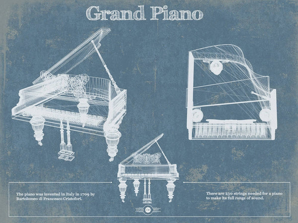 14" x 11" / Unframed Cutler West Grand Piano Blueprint