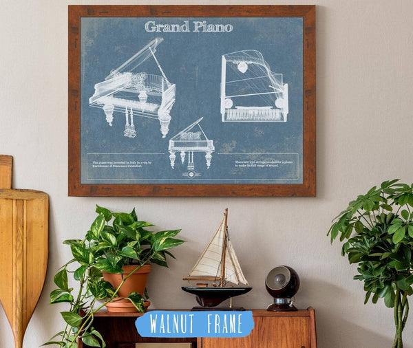 20" x 16" / Walnut Frame Cutler West Grand Piano Blueprint