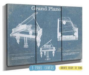 36" x 24" / 3 Panel Canvas Wrap Cutler West Grand Piano Blueprint