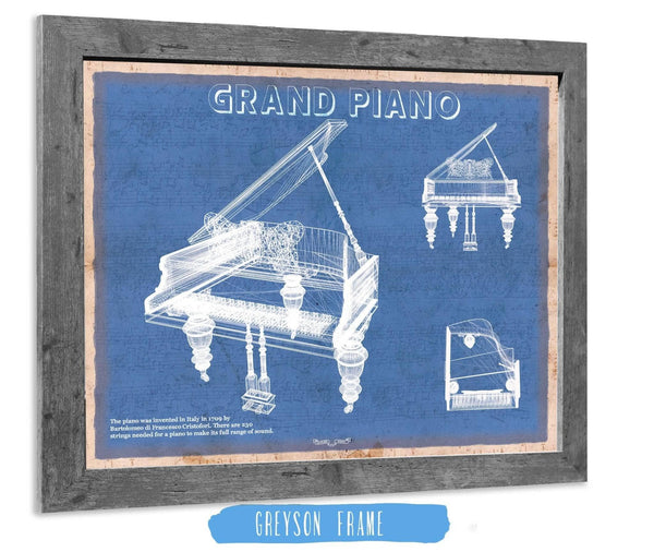 14" x 11" / Greyson Frame Cutler West Grand Piano Musical Instrument Original Blueprint Art