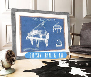 14" x 11" / Greyson Frame & Mat Cutler West Grand Piano Musical Instrument Original Blueprint Art