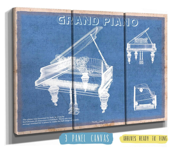 36" x 24" / 3 Panel Canvas Wrap Cutler West Grand Piano Musical Instrument Original Blueprint Art