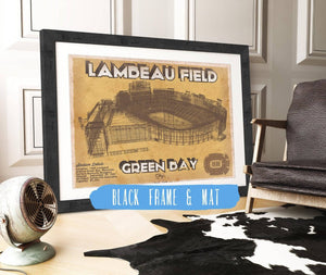 20" x 16" / Black Frame & Mat Cutler West Green Bay Packers - Lambeau Field Brown Version Vintage Football Print