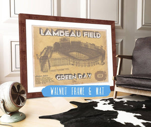 20" x 16" / Walnut Frame & Mat Cutler West Green Bay Packers - Lambeau Field Brown Version Vintage Football Print