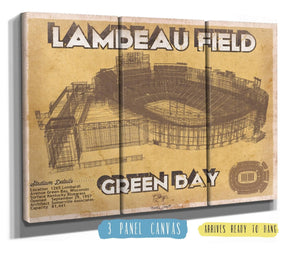 36" x 24" / 3 Panel Canvas Wrap Cutler West Green Bay Packers - Lambeau Field Brown Version Vintage Football Print