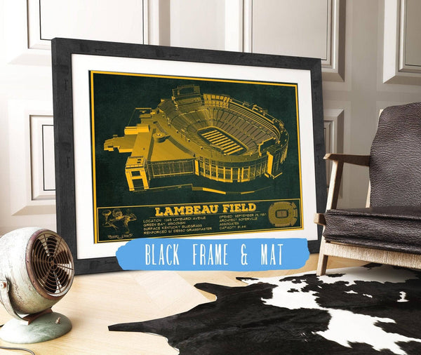 20" x 16" / Black Frame & Mat Cutler West Green Bay Packers - Lambeau Field Team Color Vintage Football Print