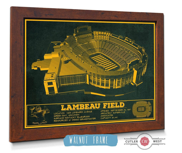 20" x 16" / Walnut Frame Cutler West Green Bay Packers - Lambeau Field Team Color Vintage Football Print