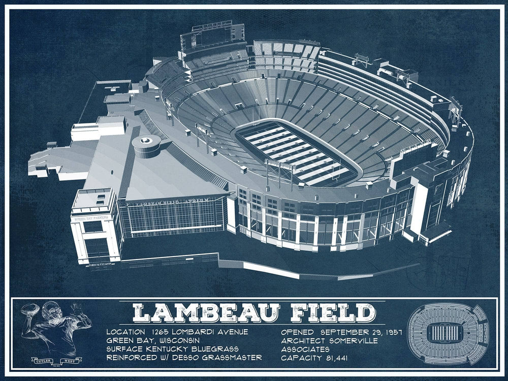 14" x 11" / Stretched Canvas Wrap Cutler West Green Bay Packers - Lambeau Field Vintage Football Print