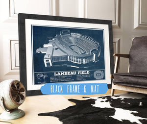 20" x 16" / Black Frame & Mat Cutler West Green Bay Packers - Lambeau Field Vintage Football Print