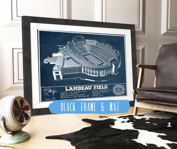20" x 16" / Black Frame & Mat Cutler West Green Bay Packers - Lambeau Field Vintage Football Print