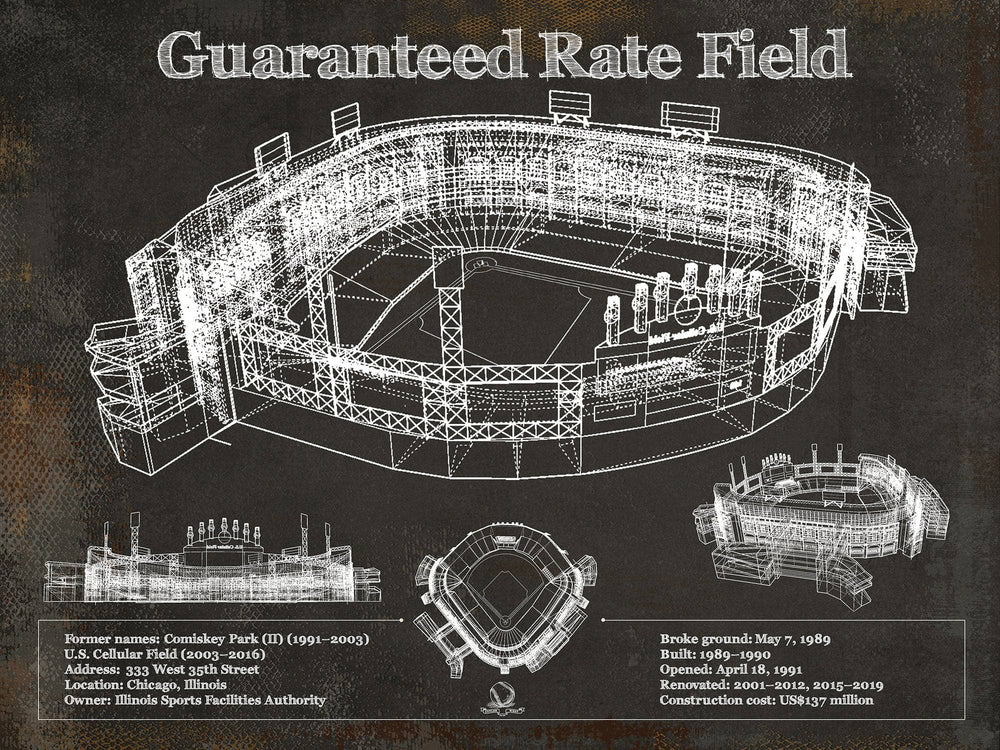 14" x 11" / Stretched Canvas Wrap Cutler West Guaranteed Rate Field - Chicago White Sox Team Color Vintage Baseball Fan Print