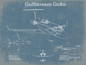 14" x 11" / Unframed Cutler West Gulfstream G280 Vintage Blueprint Airplane Print
