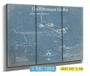 36" x 24" / 3 Panel Canvas Wrap Cutler West Gulfstream G280 Vintage Blueprint Airplane Print